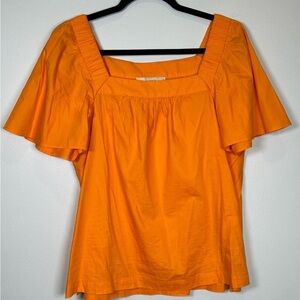 LOFT Orange Ruffled Flutter Sleeve Blouse #twee #mod #fall #orangetop